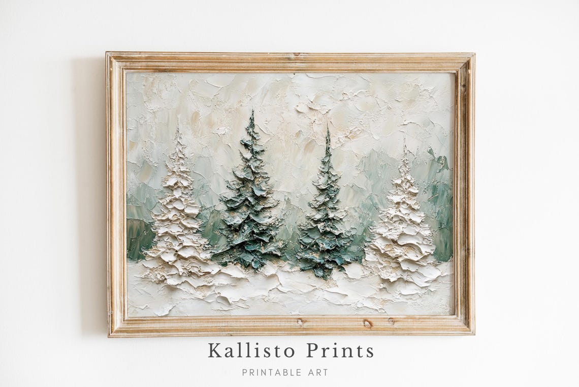 Christmasartfulwall Decorwinter Forest Textured Art Minimalist Snowy Trees Painting Winter Wall Decor337