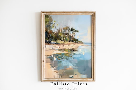 Pastel Sandy Beach Impressionist Shore Tidal Reflections Poster