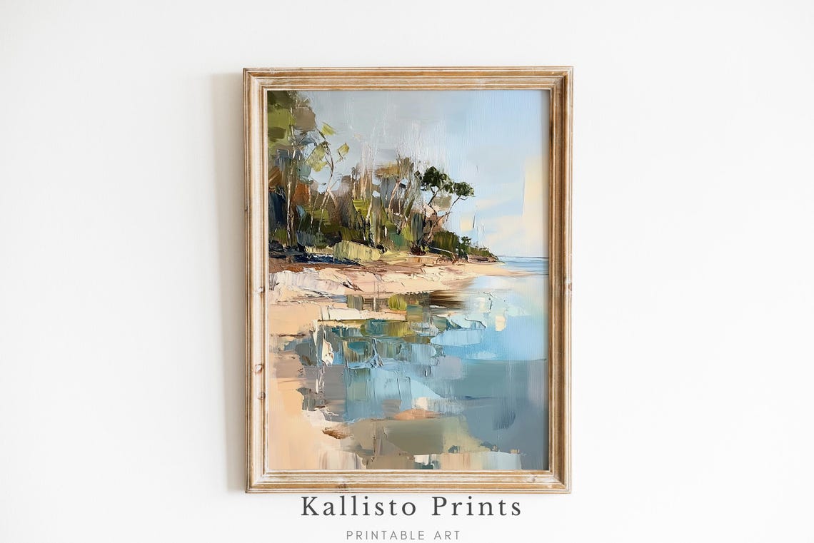 Pastel Sandy Beach Impressionist Shore Tidal Reflections Poster