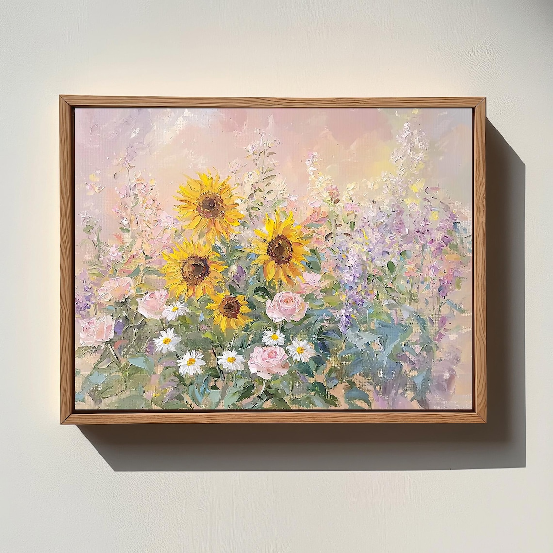 Sunflowers Daisies And Pink Roses Pastel Floral Bouquet Poster