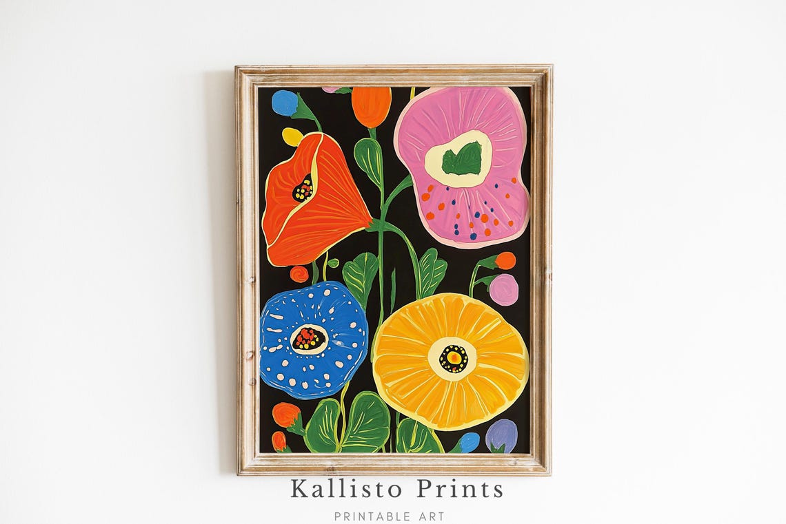 Abstract Floral Art Print Bold Modern Flower Wall Decor Colorful Botanical Illustration Mid Century Inspired Poster Boho 1086