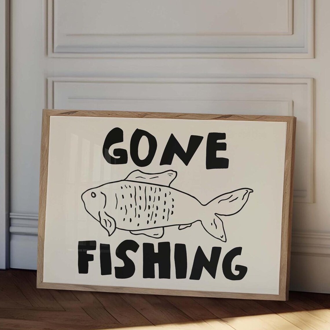Gone Fishing Black Bold Letters Fish Doodle Funny Outdoors Quote Poster