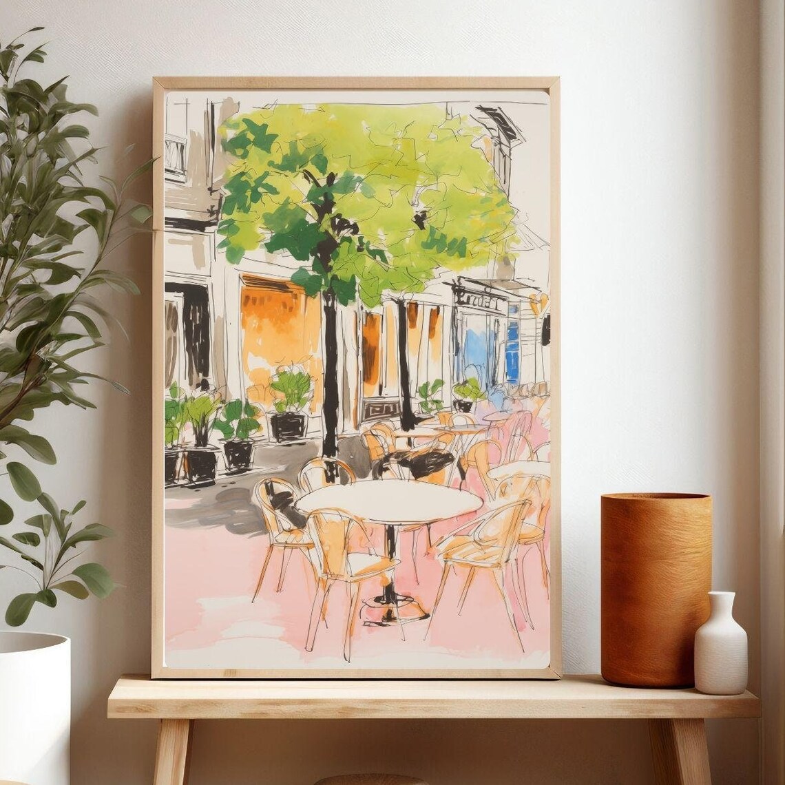 Paris Bistro Street Sketch French Cafe Terrace Drawing Poster
