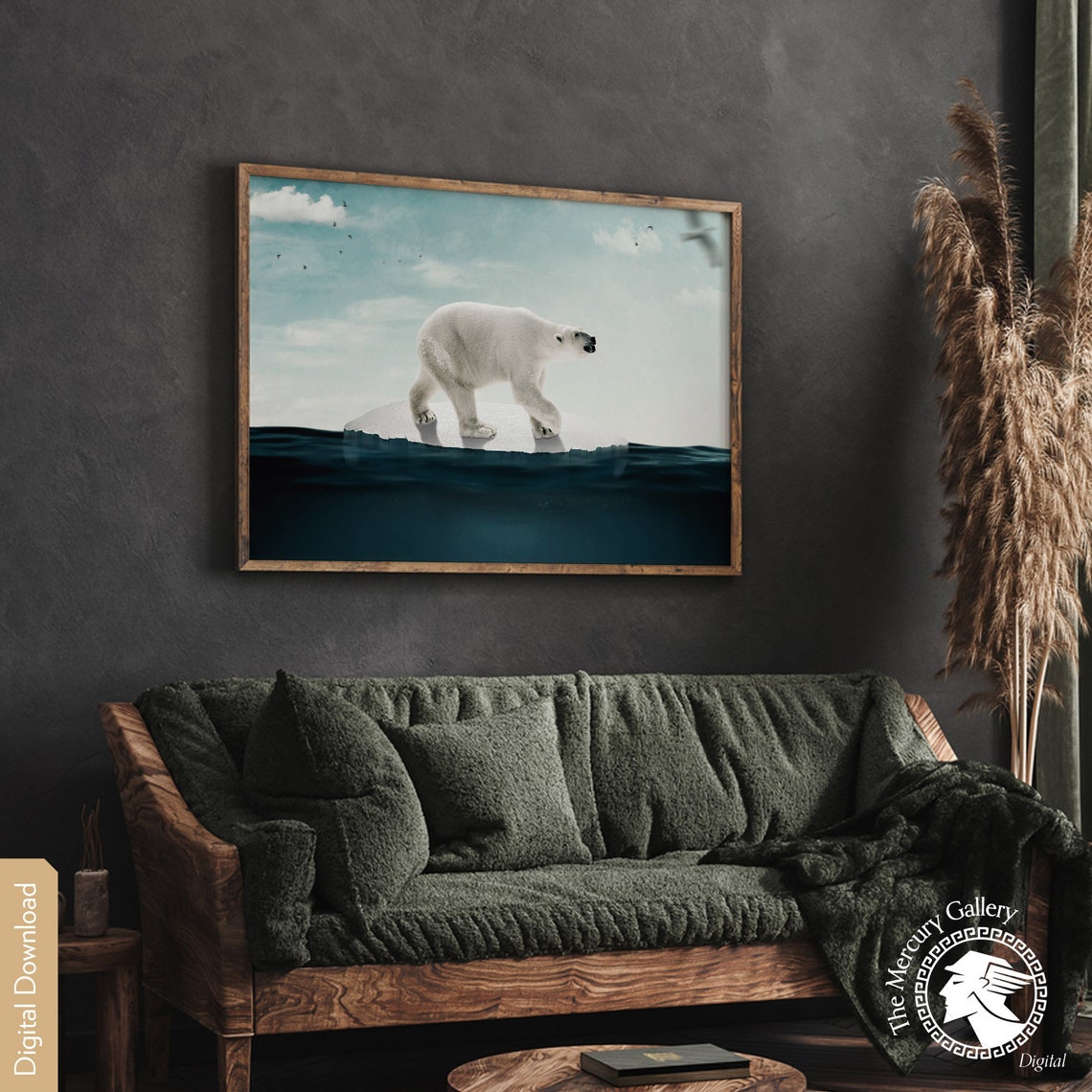 Polar Bear Crossing Melting Ice Arctic Wildlife Photography Poster