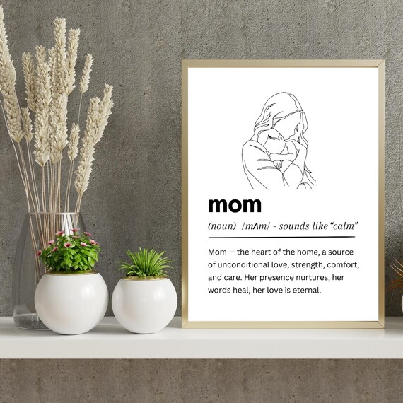 Mom Definition Heartfelt Mother And Baby Tender Line Art Poster