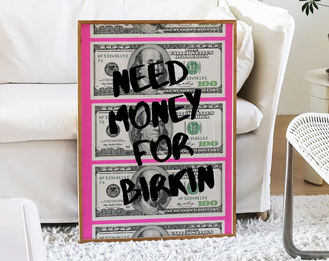 Hot Pink Graffiti Money Poster Print, Preppy Decor