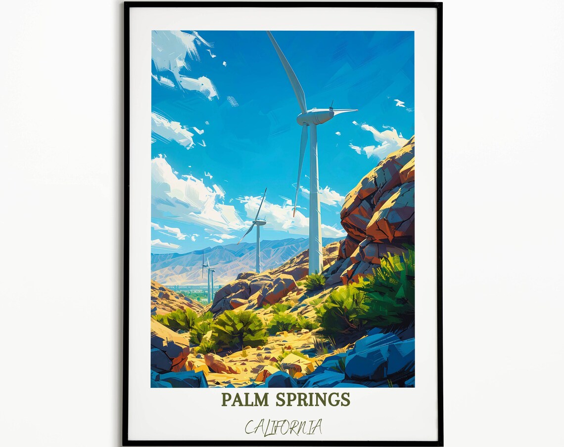 Palm Springs California Desert Windmills Vintage Travel Poster