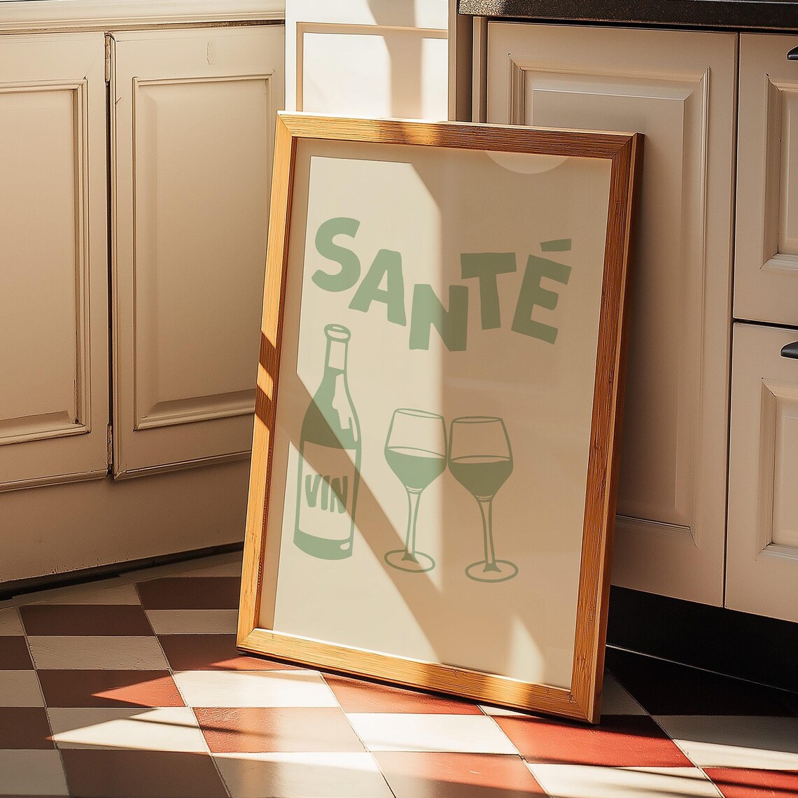 Sage Green Sante French Wine Toast Retro Bar Cart Kitchen Decor Poster