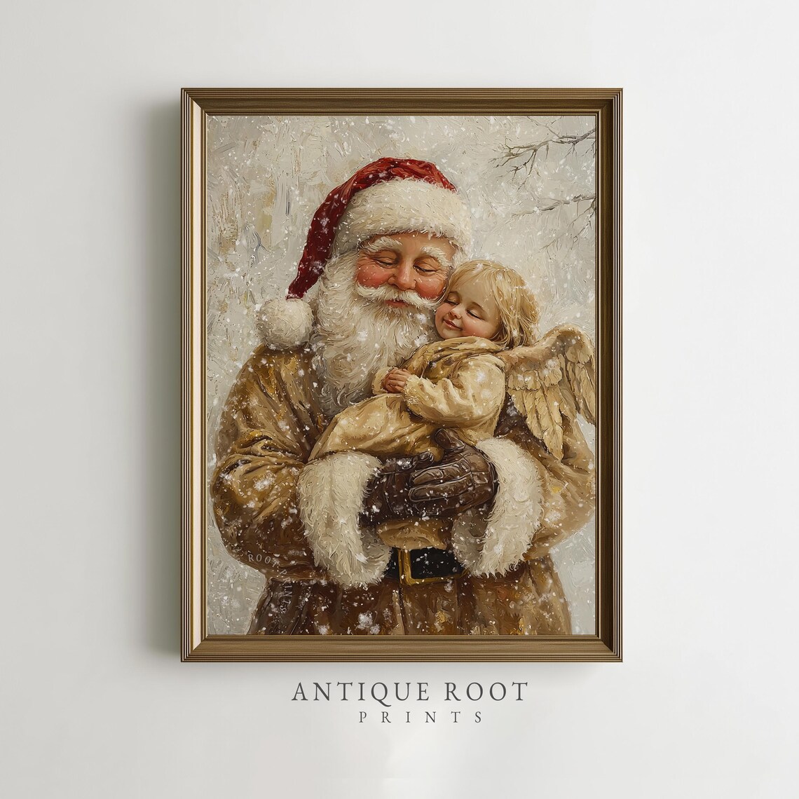 Santa Claus Hugging Child Angel Warm Vintage Christmas Art Print