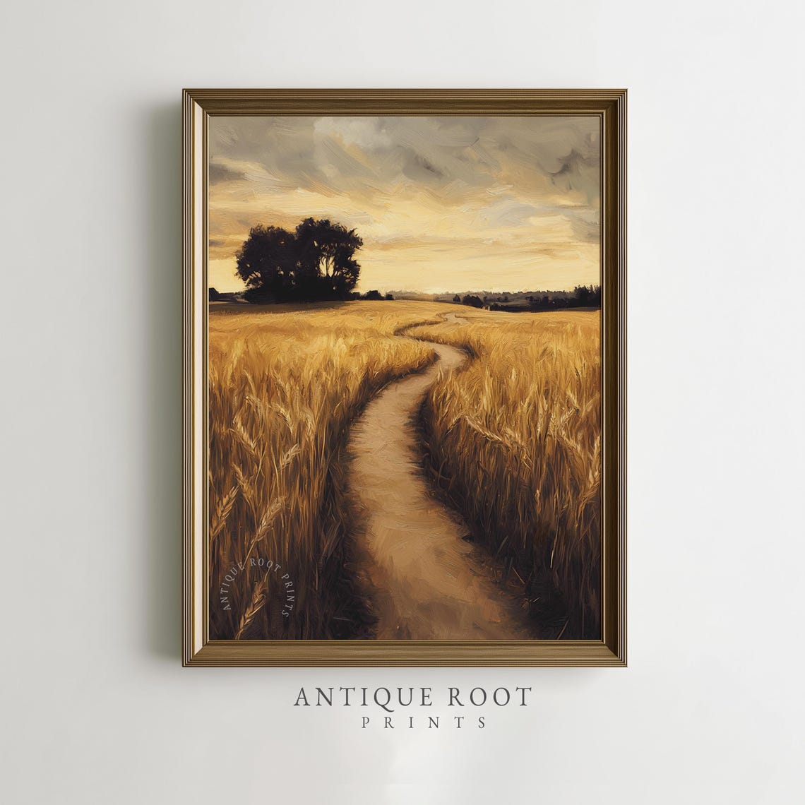 Golden Wheat Field Path Sunset Poster Rustic Pastoral Landscape View