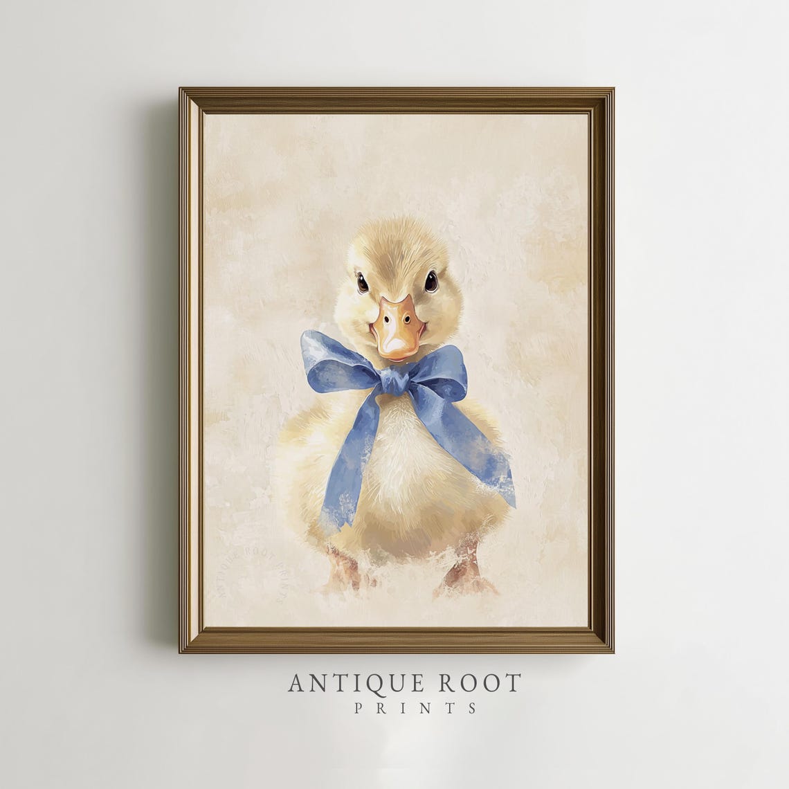 Baby Duckling Blue Bow Pastel Watercolor Spring Nursery Print