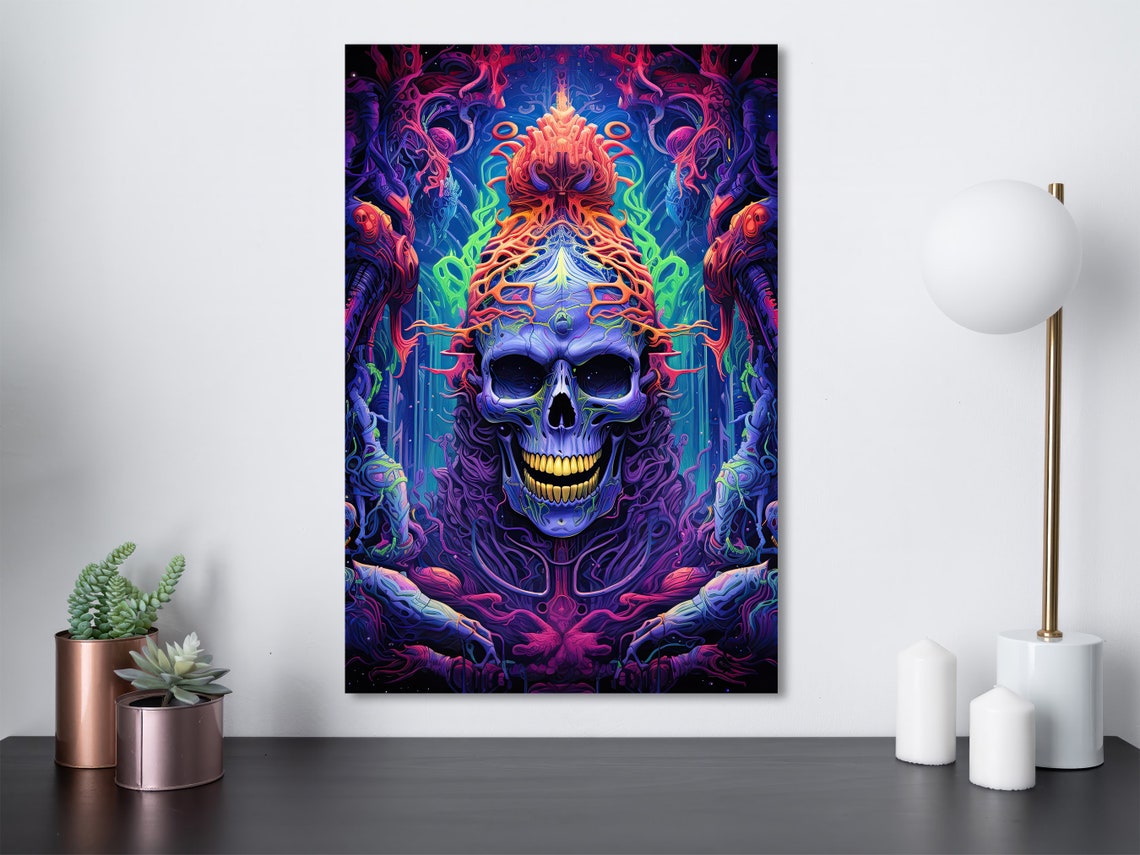 Neon Psychedelic Skull Trippy 3D Abstract Wall Decor Art Poster