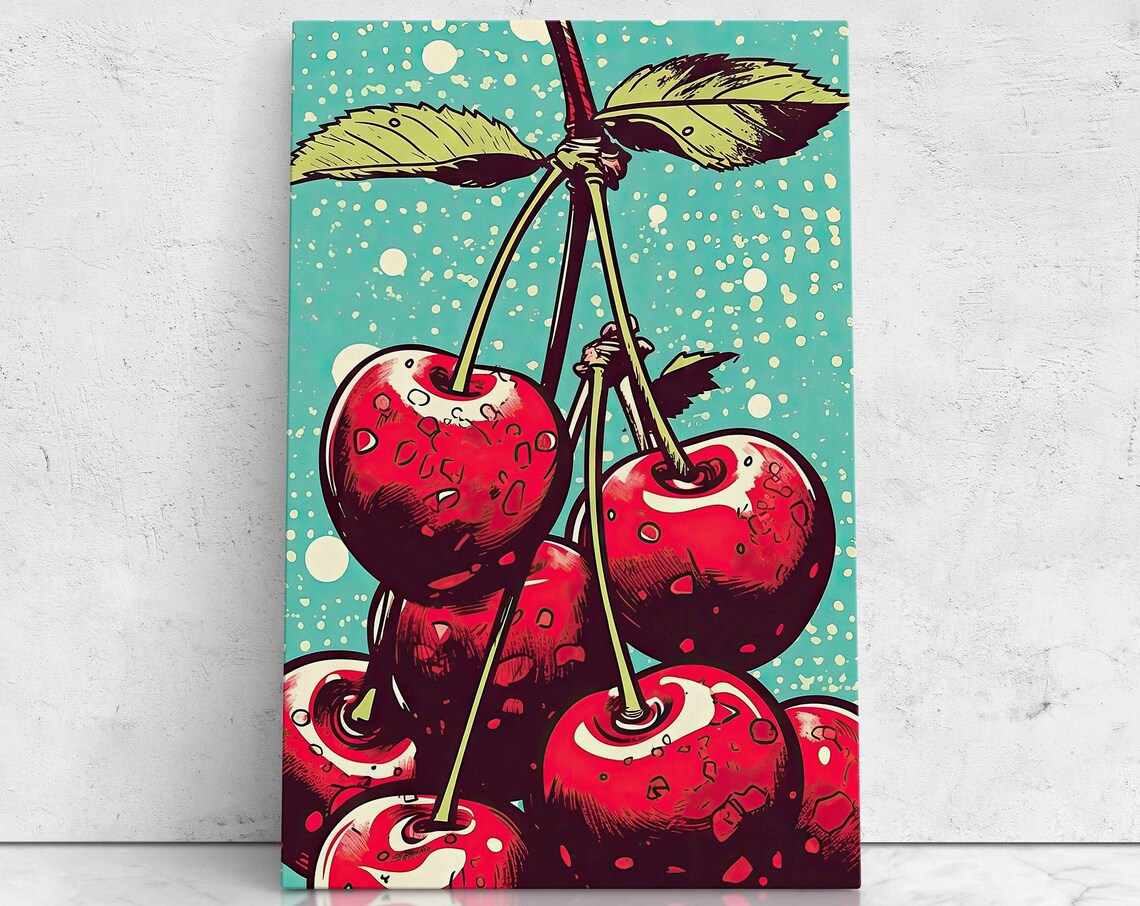 Cherry Pop Art Painting On Print Modern Contemporary Pop Art Retro Comic Book Wall Art