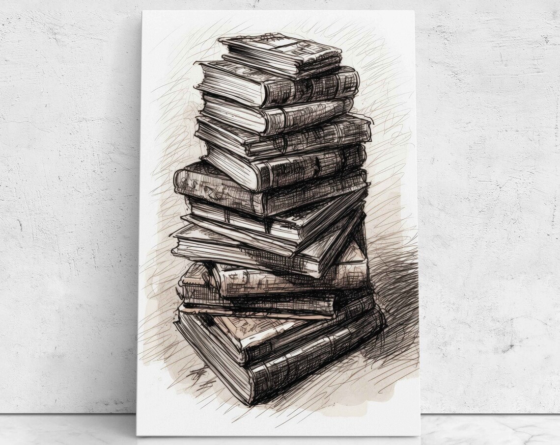 Stack Of Books, Expressive Drawing Illustration