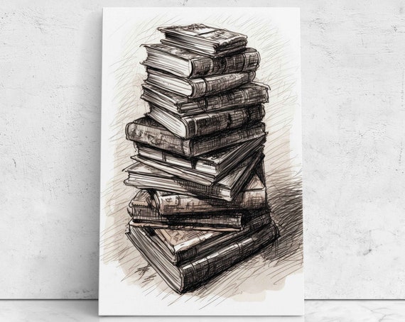 Stack Of Books, Expressive Drawing Illustration