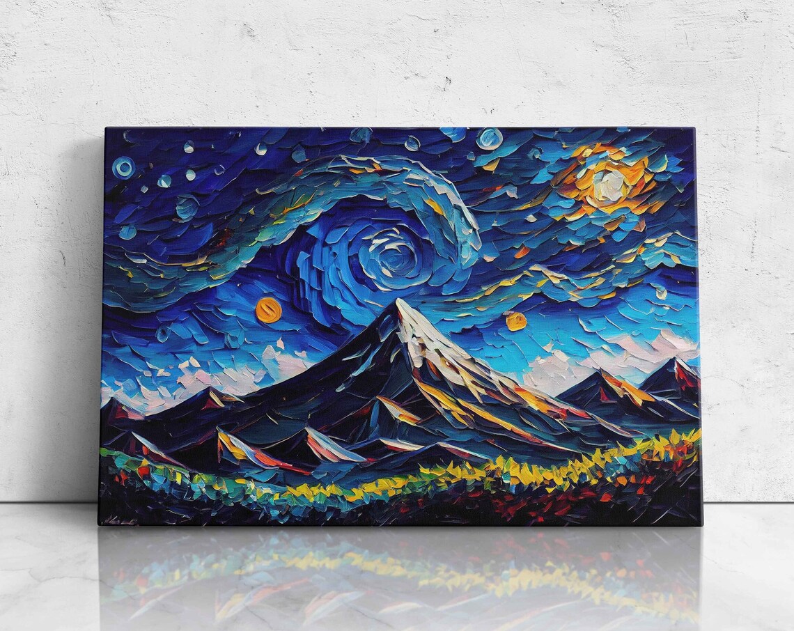 Van Gogh-Inspired Starry Night Mountain Art Print