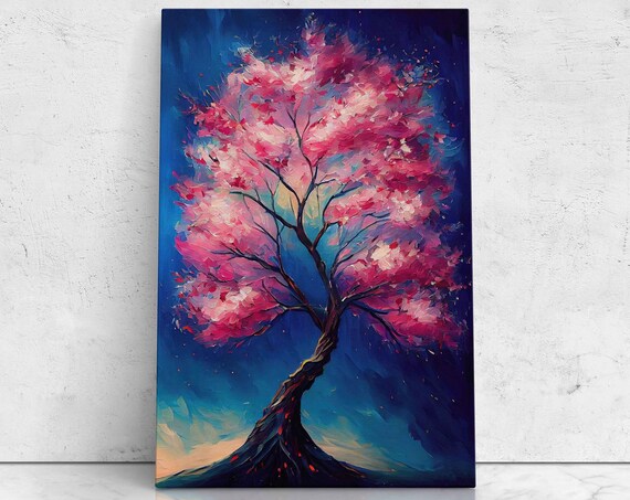 Cherry Blossom Tree Oil Painting Stunning Bright Vibrant Colors Textured Brush Strokes Print On Ready To Hang
