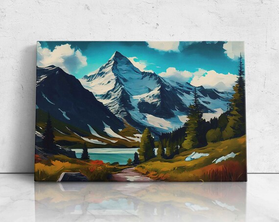 Swiss Alps Oil Painting Modern Oil Painting Beautiful Mountain Range Print On Ready To Hang
