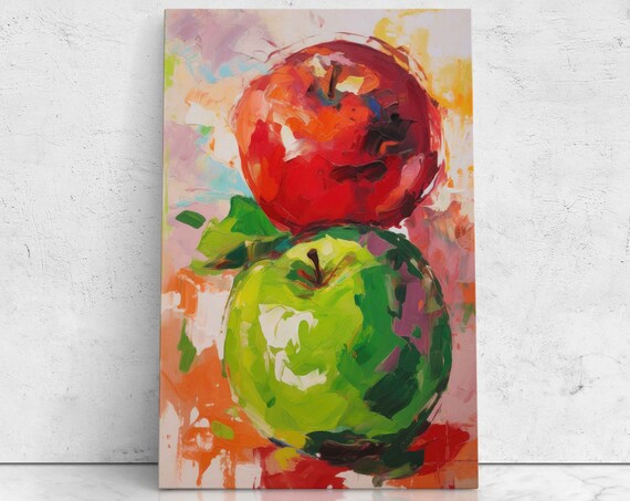Apples Vintage Oil Painting Gouache Fruit Art Print On Ready To Hang Kitchen Decor