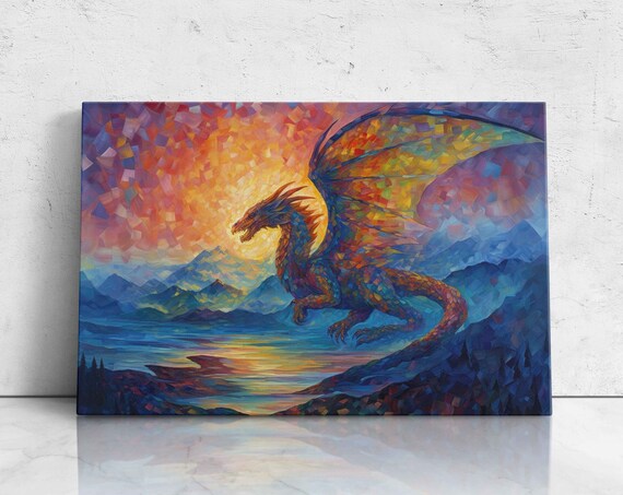 Colorful Dragon Oil Painting Palette Knife Technique Ready To Hang Bright Vibrant Colors