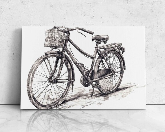 Bicycle Drawing Expressionist Pencil Art Illustration On Ready To Hang Gift For Cyclists Living Room Decor