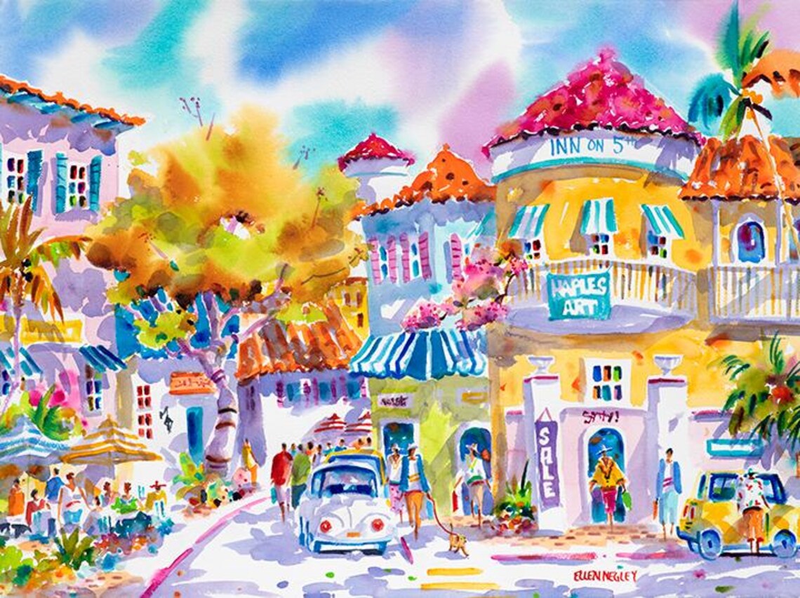 Naples Florida Fifth Avenue Street Scene with Inn on 5th Poster