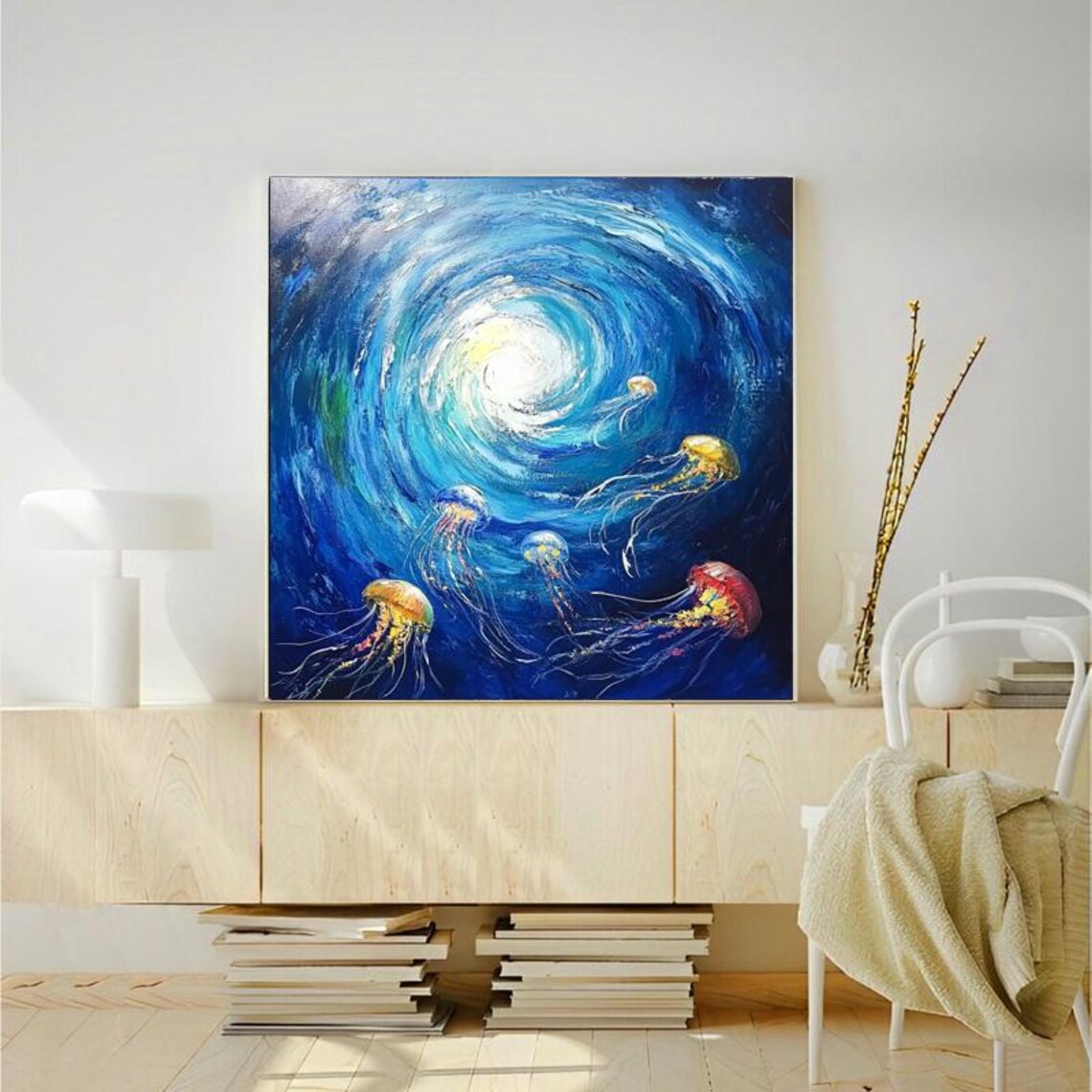 Ocean Whirlpool Jellyfish Swirl Blue Abstract Painting Poster - Image 4