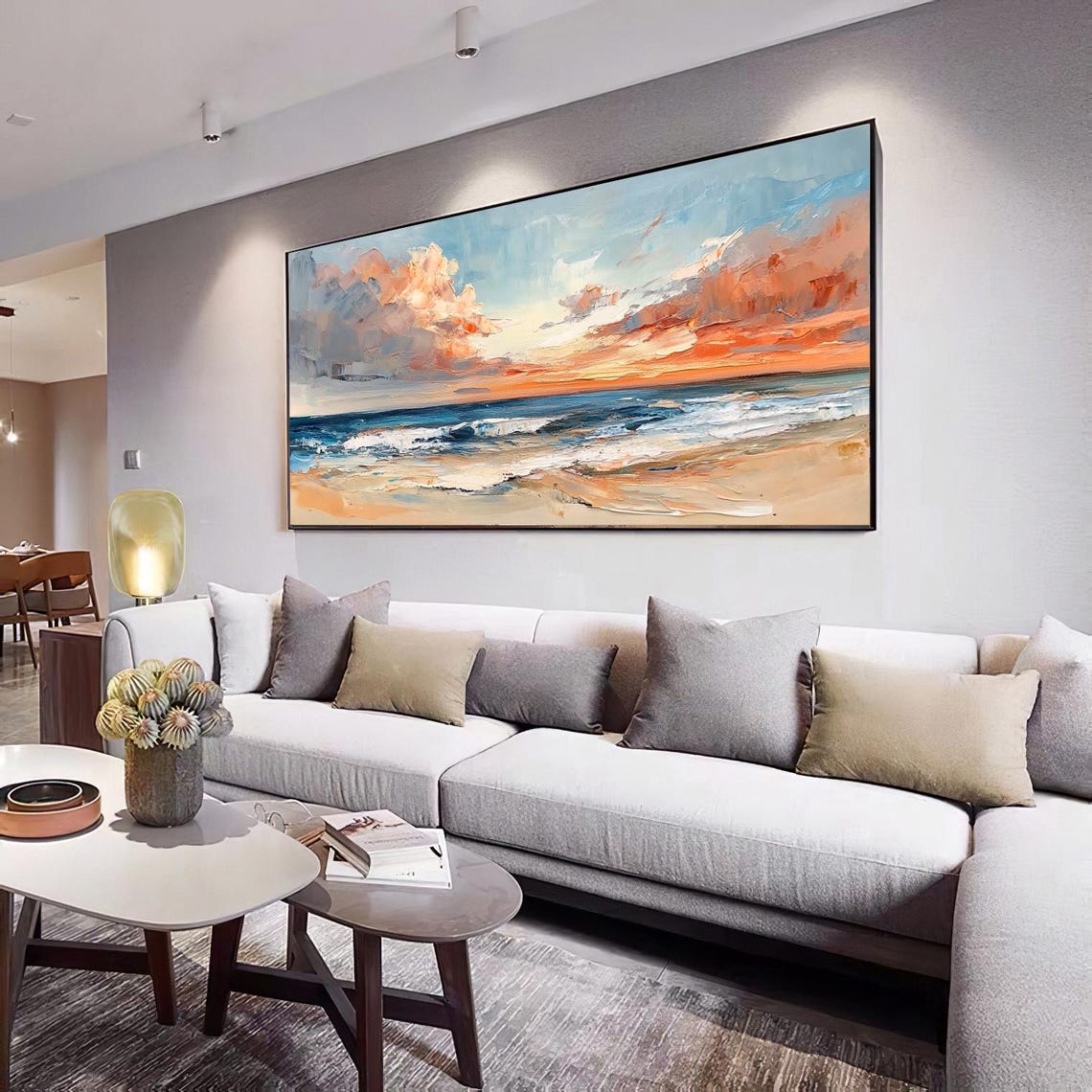Warm Golden Sunset Over Rolling Ocean Waves on the Beach Poster - Image 2