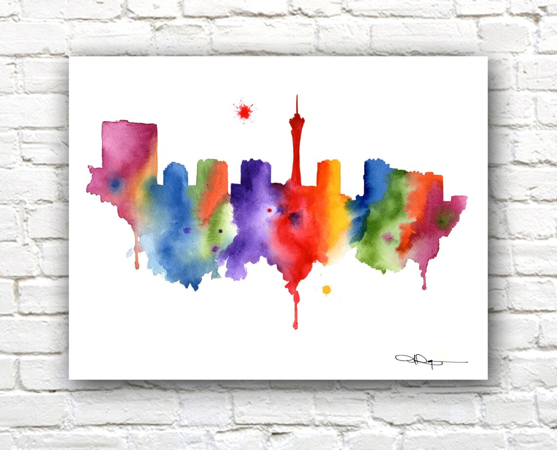 Rainbow Watercolor Las Vegas Skyline Cityscape Landmark Art Print