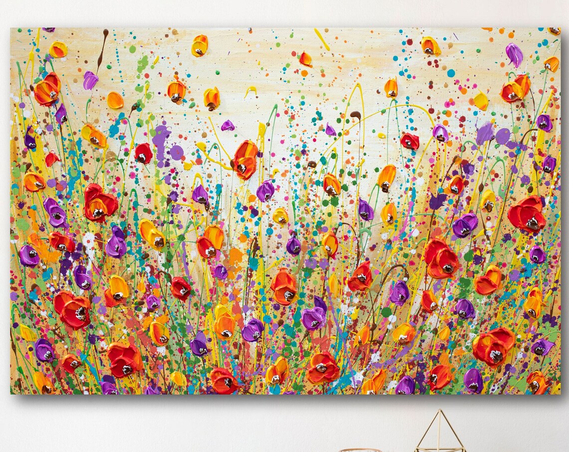 Wildflower Field Print Of Floral Painting Red Poppies Purple Flowers Wall Art Dcor Gift For Women