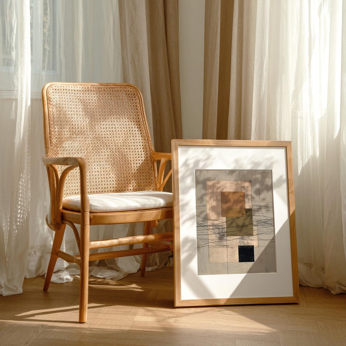 Beige Geometric Abstract Overlapping Squares Minimalist Art Poster