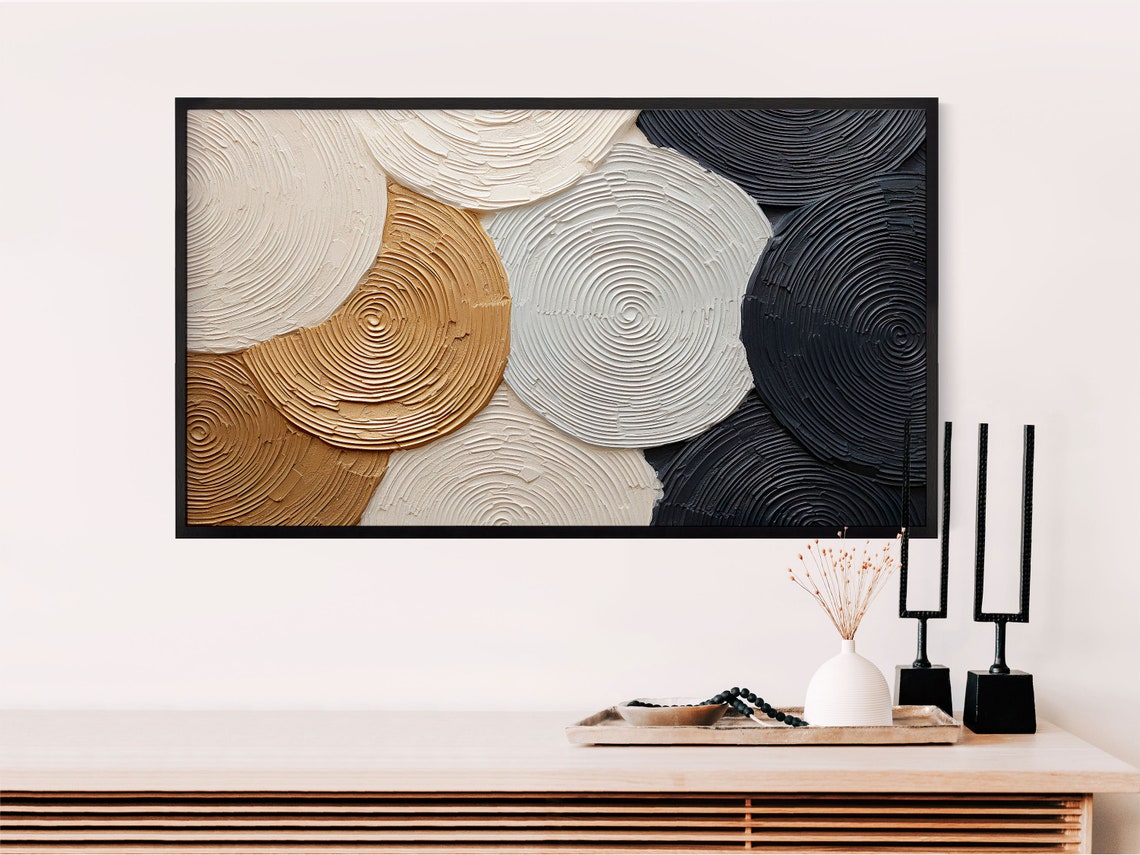 Midcentury Modern Concentric Circles Gold Black Beige Abstract Poster