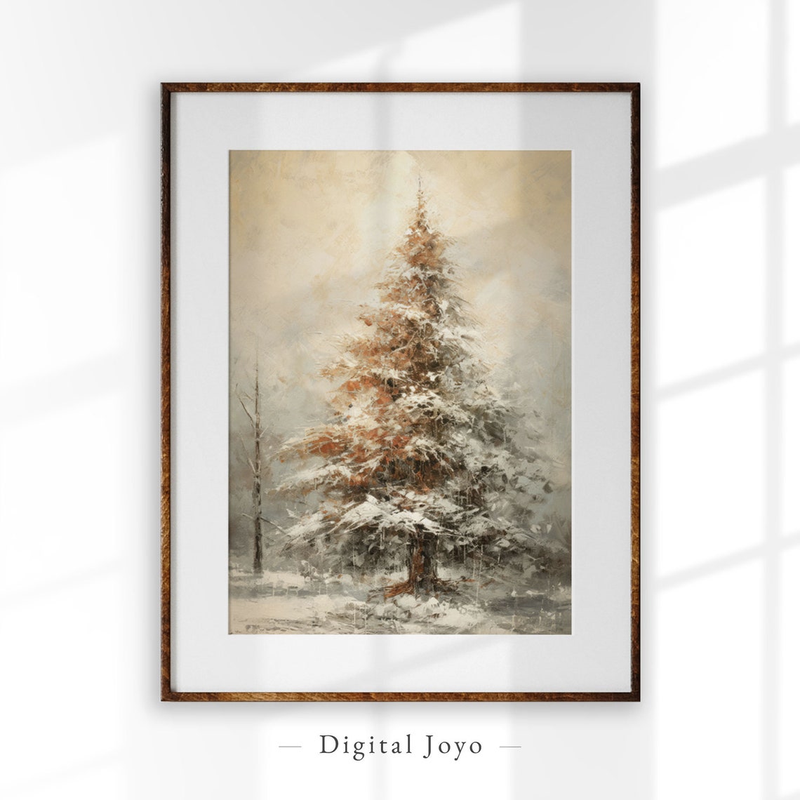 Snowy Pine Tree Winter Forest Neutral Vintage Christmas Wall Art