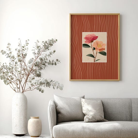 Pink Camellia Floral Print Vintage Botanical Wall Art