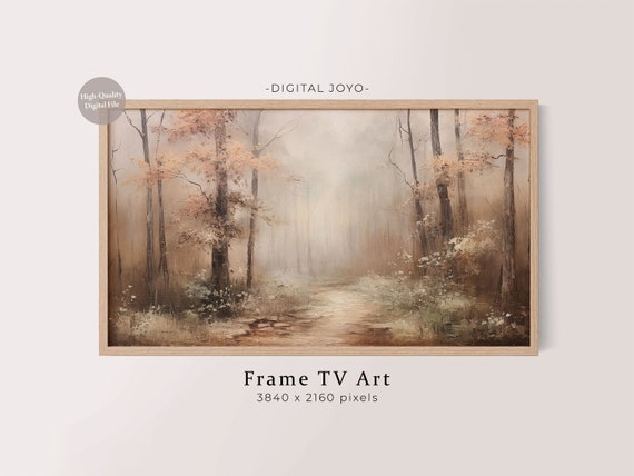 Misty Vintage Autumn Forest Tall Trees Painting Frame TV Art Poster