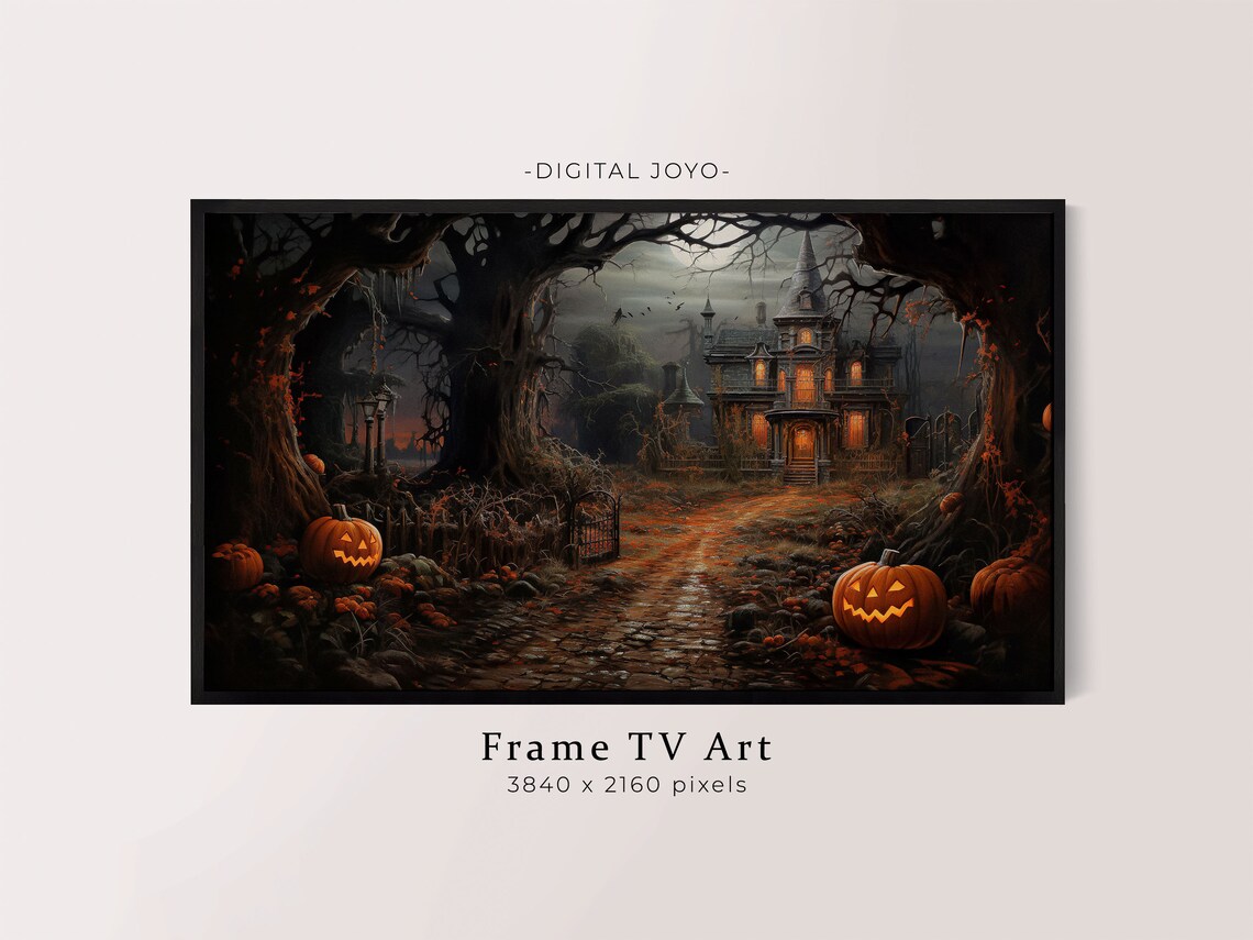 Haunted Mansion Halloween Night Jack O Lanterns Spooky Art Print