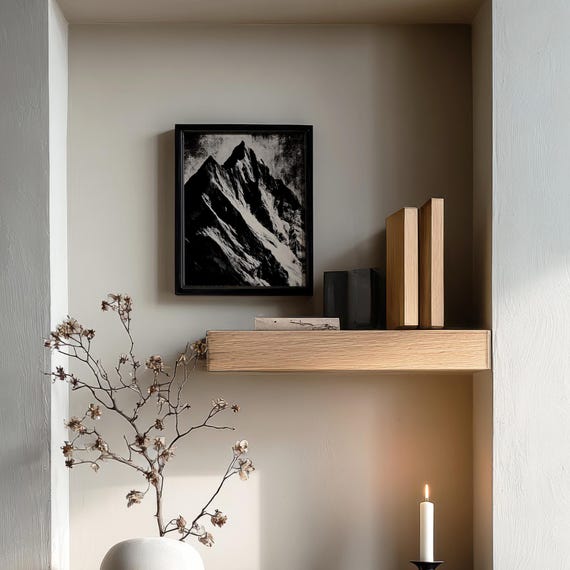 Dark Mountain Peak Abstract Wall Art Black And White Poster
