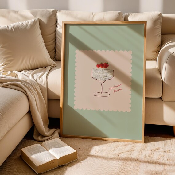 Soft Mint Cherry Dessert Poster Welcome Home Kitchen Art Print