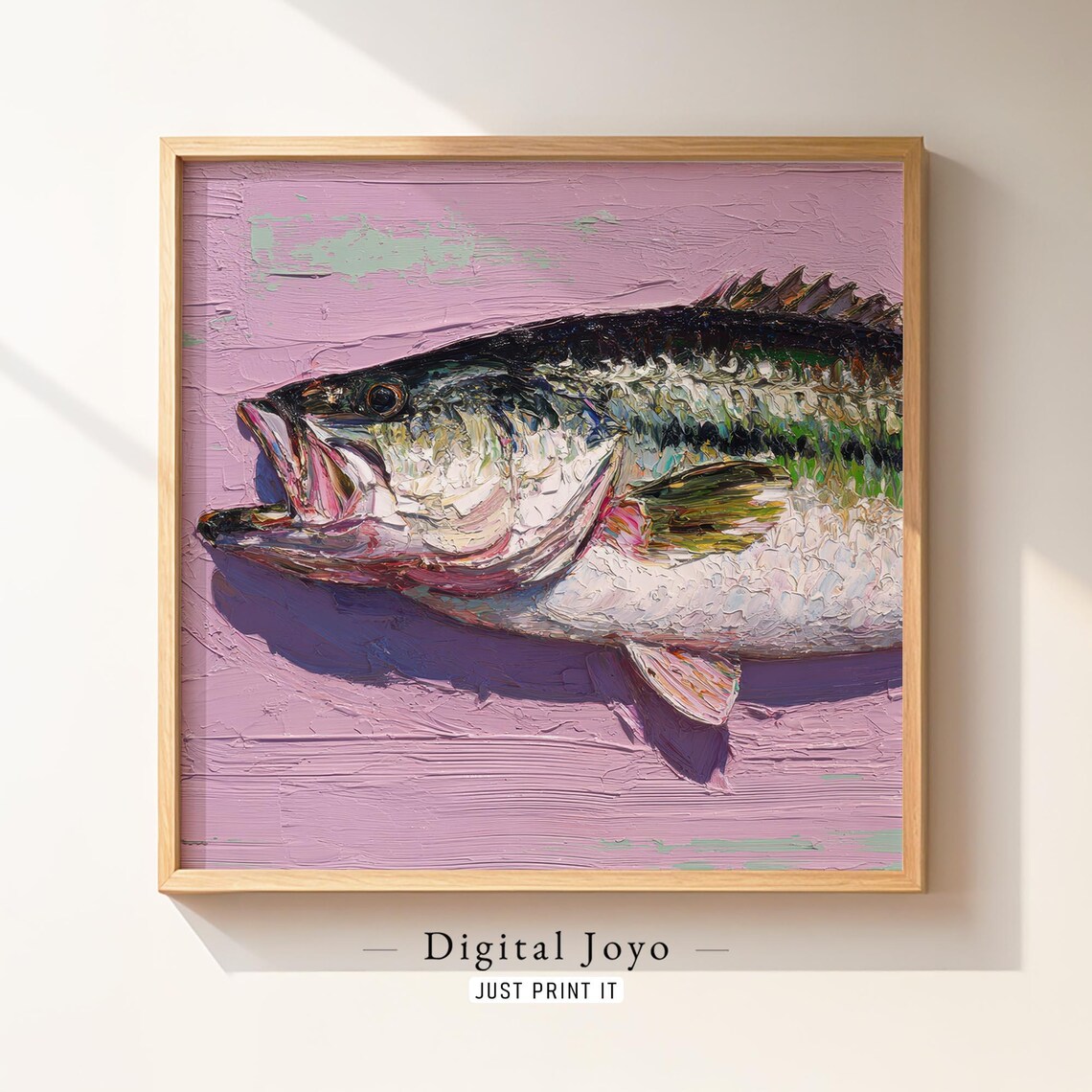 Largemouth Bass Impasto Oil Painting Orchid Purple Fish Poster