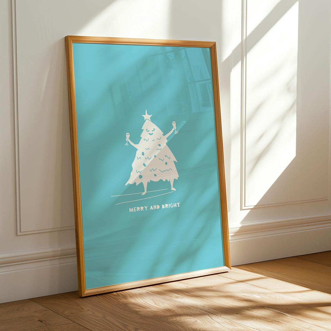Dancing Christmas Tree Merry And Bright Teal Champagne Holiday Poster