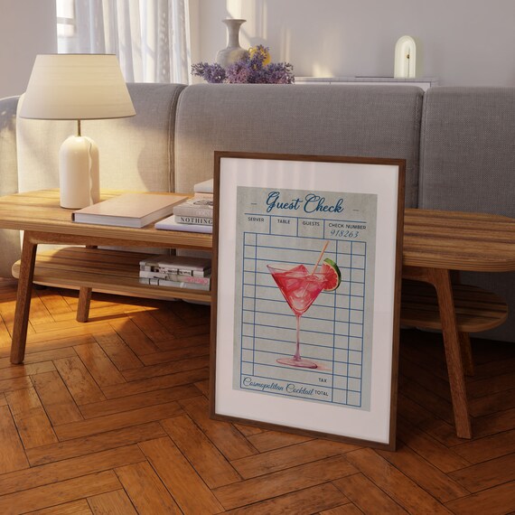 Cosmopolitan Cocktail Guest Check Retro Bar Cart Drink Art Poster