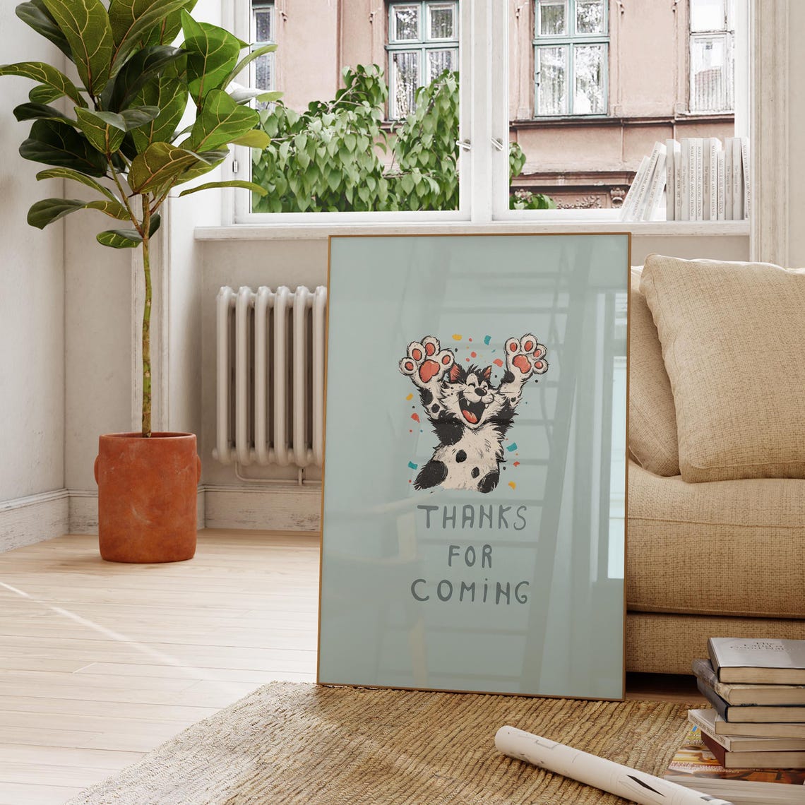 Happy Spotted Cat Thanks For Coming Playful Cat Lover Wall Art