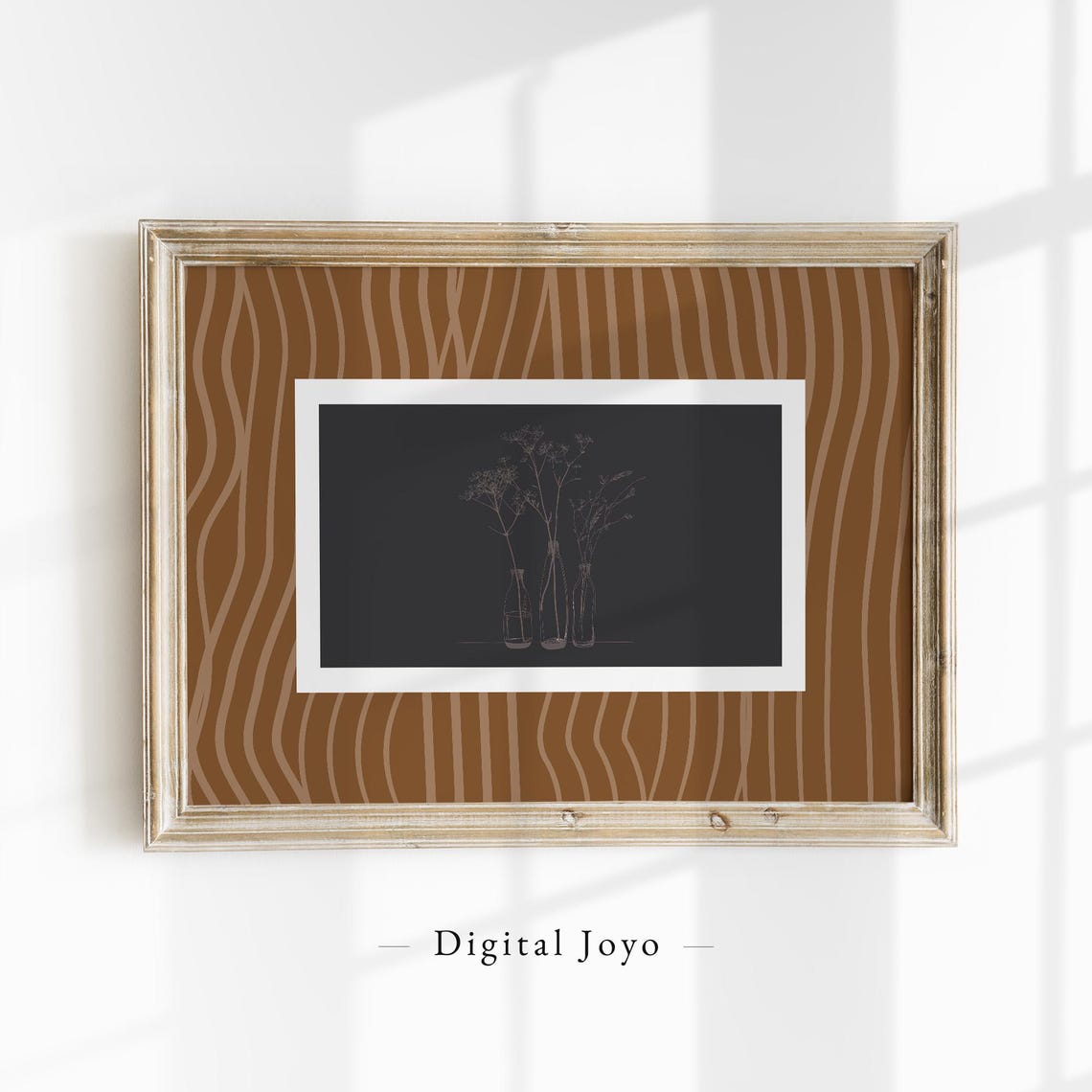 Minimalist Wildflowers Vase Line Drawing Charcoal Panel Wall Art