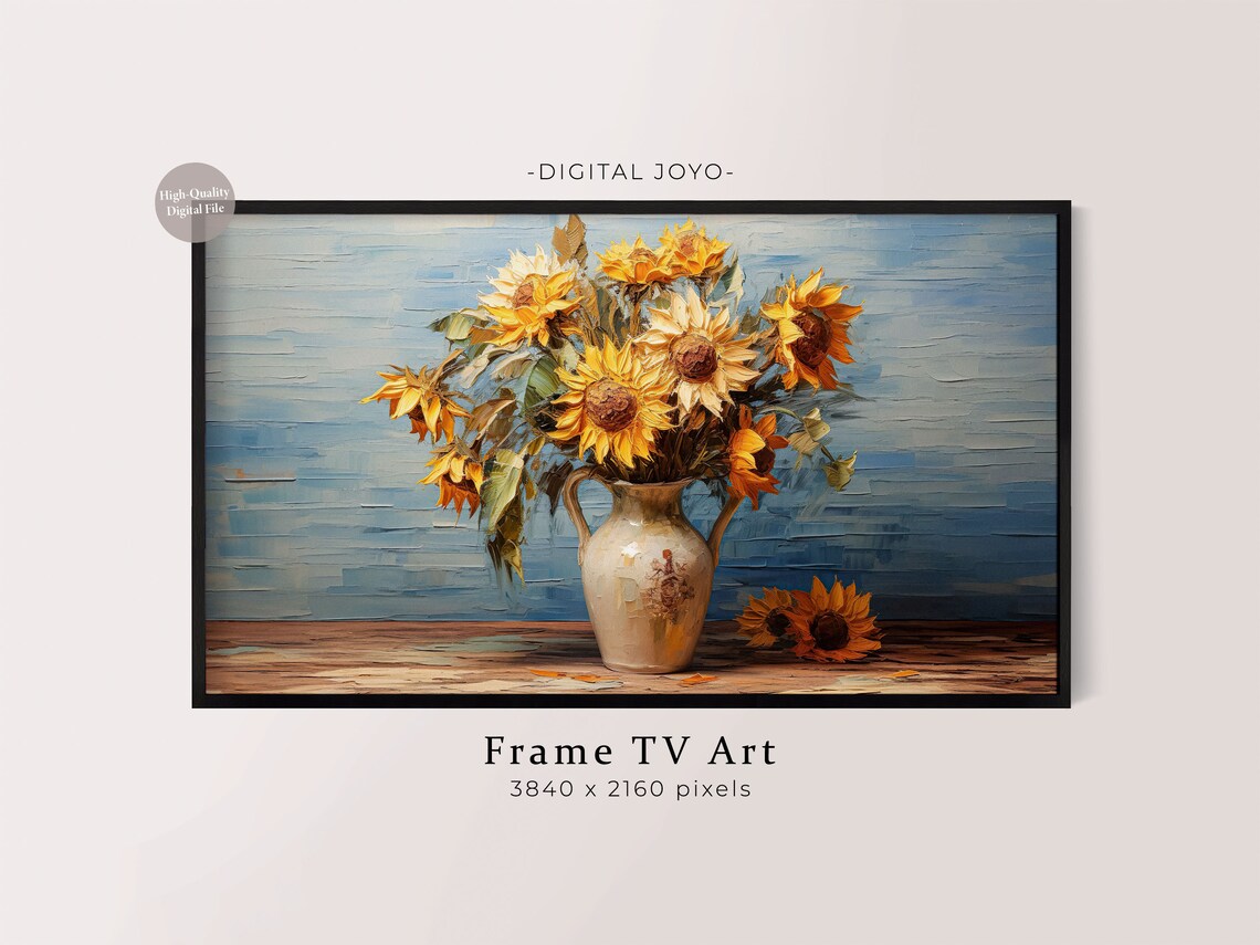 Sunflower Bouquet Still Life Painting Ceramic Vase Frame TV Art Poster
