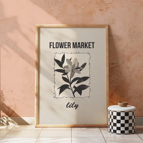 Neutral Lily Floral Print Modern Botanical Illustration