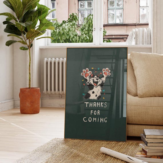 Dark Green Funny Cat Poster Retro Wall Art For Lovers