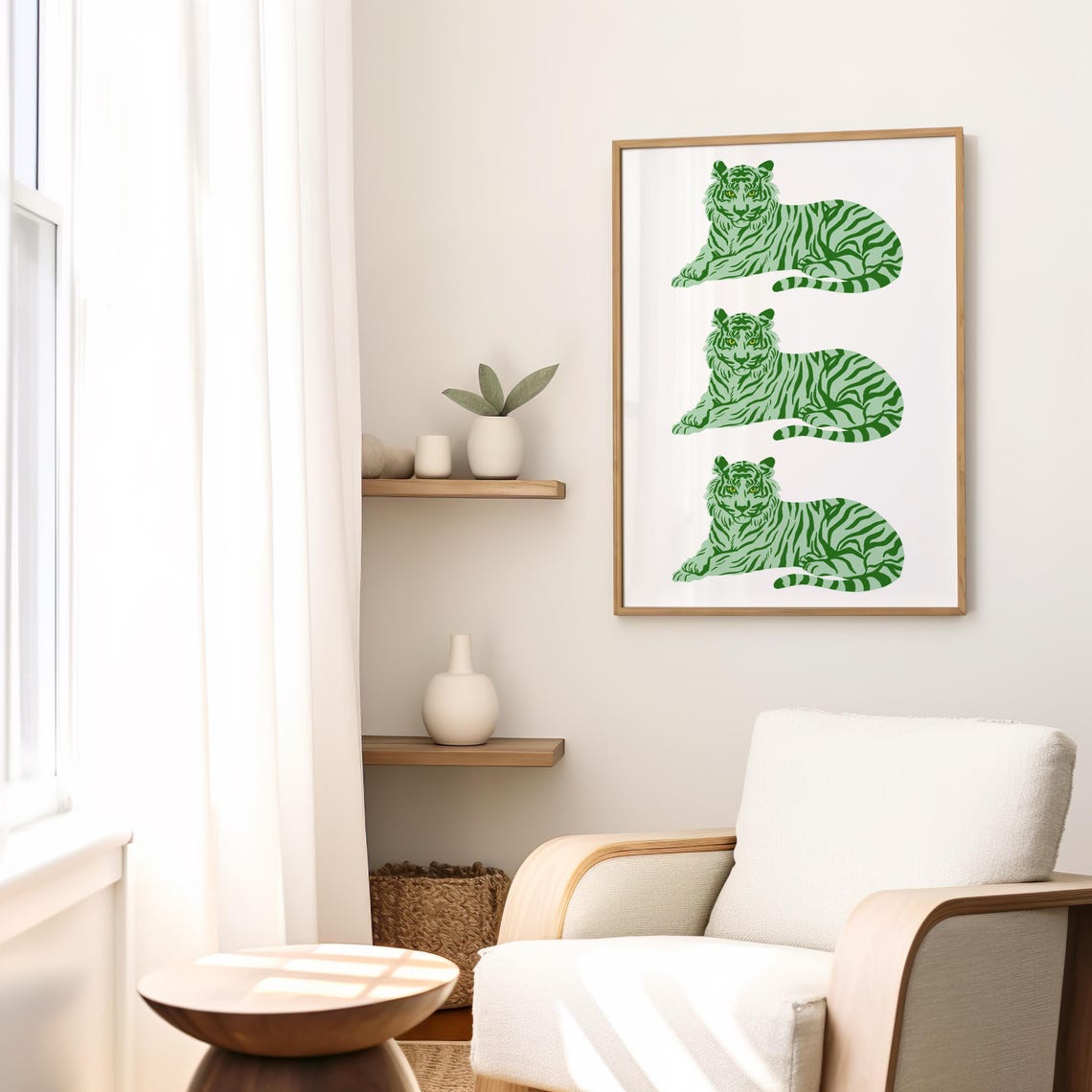 Green Triple Tiger Repeating Bold Preppy Aesthetic Art Poster - Image 3