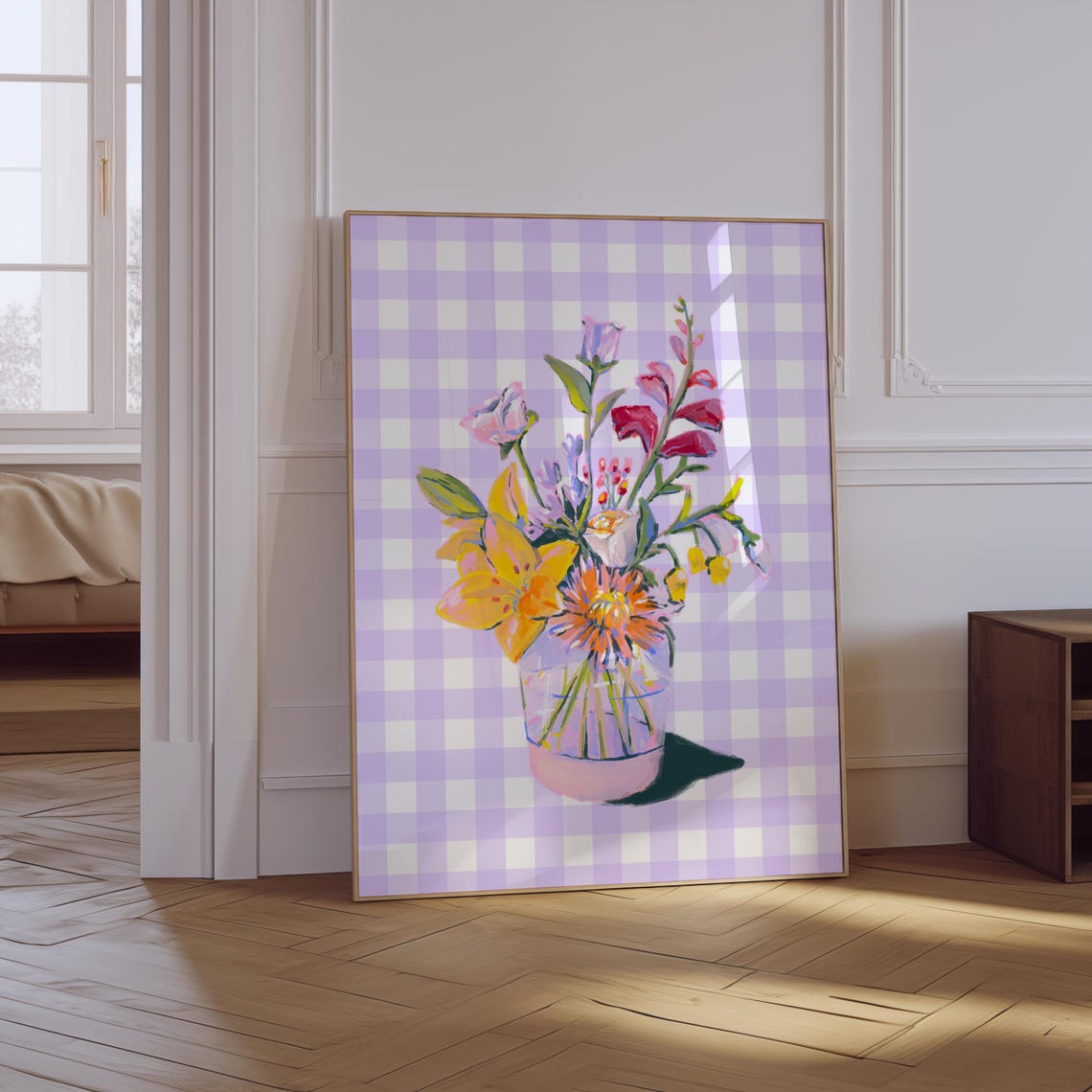 Flower Bouquet Print Purple Aesthetic Preppy Print Retro Floral Poster Girly Bedroom Poster Flower Vase Wall Art Floral Wall Art