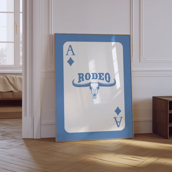 Cowboy Western Wall Art Cowboy Playing Card Poster Wild West Poster Blue Retro Prints Aesthetic Rodeo Print Western Howdy Decor