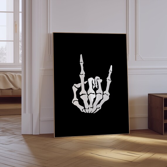 Skeleton Rock Hand Spooky Black Halloween Gothic Cool Wall Art